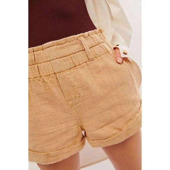 Free People Solar Flare Baja Mini Shorts Beige Pull-on Cotton S New 281617 - Picture 1 of 12